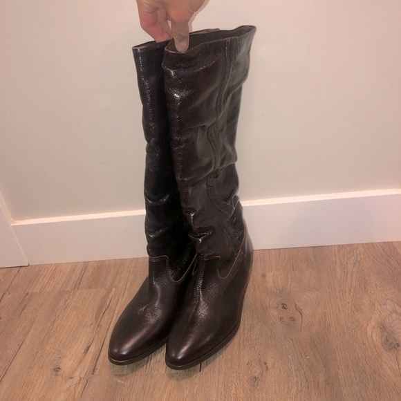 𝅺l’intervalle Aubergine Leather Slouchy Tall Boots  Sz 40 / 9 - Picture 3 of 5